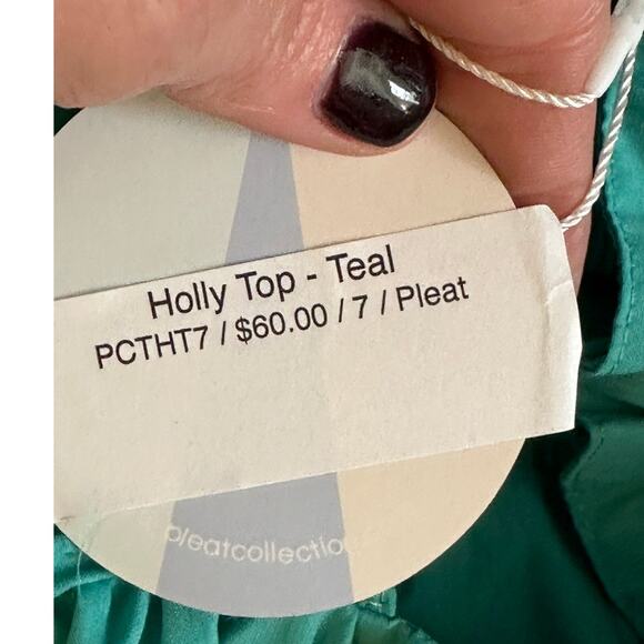Pleat Holly Top NWT teal size 7 - Picture 3 of 3